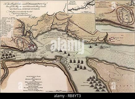 Carte de la rivière Saint-Laurent, Canada 1760 Banque D'Images