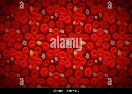 Avec les érythrocytes globules blancs du sang et le cholestérol, la composition du sang des antécédents médicaux Illustration de Vecteur