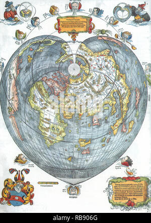 Carte du Monde 1530 Heart-Shaped Banque D'Images