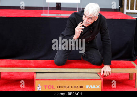 Hollywood, CA. Jan 7, 2019. Sam Elliott est photographié à sa main et l'empreinte du souvenir au théâtre chinois de Grauman le 7 janvier 2019 à Hollywood, Californie. Crédit : John Rasimus/Media Punch ***France, Suède, Norvège, Finlande, USA, Denark, la République tchèque, l'Amérique du Sud seulement***/Alamy Live News Banque D'Images