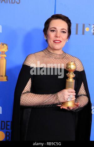 Los Angeles, CA. 6 janvier, 2019. Olivia Colman dans la salle de presse pour les 76e Golden Globes, le Beverly Hilton, Beverly Hills, CA, 6 janvier 2019. Credit : Priscilla Grant/Everett Collection/Alamy Live News Banque D'Images