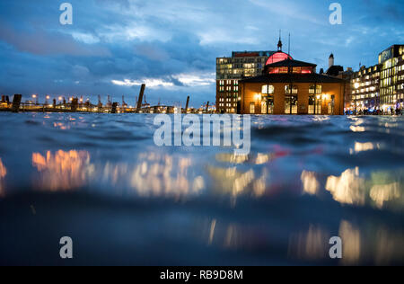 Hambourg, Allemagne. 05Th Jan, 2019. Le marché aux poissons à la criée hall est sous l'eau pendant une tempête. 'Profonde' Benjamin permet à l'eau déborder ses banques. Crédit : Daniel Bockwoldt/dpa/Alamy Live News Banque D'Images