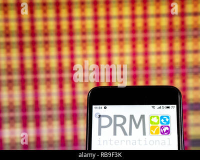 Kiev, Ukraine. Jan 7, 2019. Logo de l'entreprise internationale PRM vu affichée sur un téléphone intelligent. Crédit : Igor Golovniov SOPA/Images/ZUMA/Alamy Fil Live News Banque D'Images