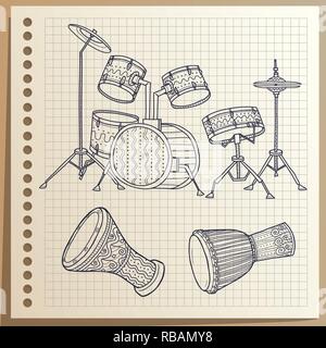 Instruments de musique. Jeu de batterie. La percussion. Vector illustration. Illustration de Vecteur
