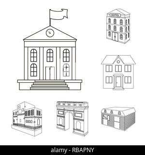 Hut,château,retro,logement,architecture,style,prix,office tourisme,ferme,,bâtiment,triomphale,ville,chambre,business,scolaire,hotel,boutique,théâtre,design,musée,set,icône,,illustration,collection,isolé,graphique,élément,signer,ligne,contour, vecteurs vecteur , Illustration de Vecteur