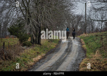 États-unis - 02 Déc., 2018 : Deux cavaliers balade le long pauvre maison Road près du village de l'unisson. (Photo par Douglas Graham/WLP) Banque D'Images