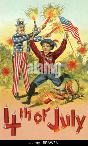 Garçon et des pétards. Banque D'Images