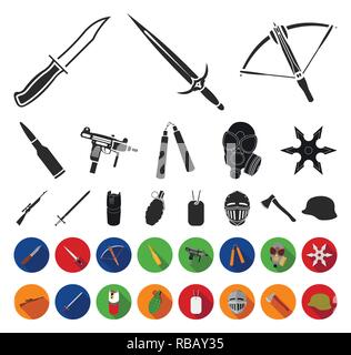 Les armes d'assaut,,,ax,bataille,Black,télévision,pales,balles,collection,cartouche,combat,défense,arbalète,design,feu,gaz,pistolet,Grenade,remise,casque,suspension,illustration,isolé,couteau,logo,masque,moyens,metal,médiévale,militaires,,modernes,nunchuk,1,carabine,set,shuriken,signer,sniper,acier,soldat,épée,cote,tags,deux,uzi vecteur,guerre,armes,armes,vecteurs vecteur web , Illustration de Vecteur