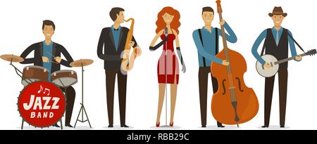 Jazz Band. La musique blues, festival de musique concept. Cartoon vector illustration Illustration de Vecteur