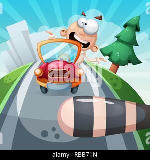 Fou dans la voiture. Drôle illustration. Illustration de Vecteur