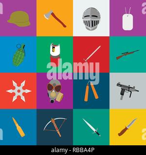 Les armes d'assaut,,,ax,lames,bataille de balles,cartouche,caricature,collection,,combat,arbalète,design,défense,feu,gaz,pistolet,Grenade,remise,casque,suspension,illustration,isolé,couteau,logo,masque,moyens,metal,médiévale,militaires,,modernes,nunchuk,1,carabine,set,shuriken,signer,sniper,acier,soldat,épée,cote,tags,deux,uzi vecteur,guerre,armes,armes,vecteurs vecteur web , Illustration de Vecteur