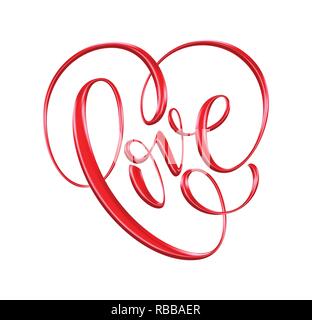 Love red hand drawn la calligraphie au pinceau. Vector illustration Illustration de Vecteur