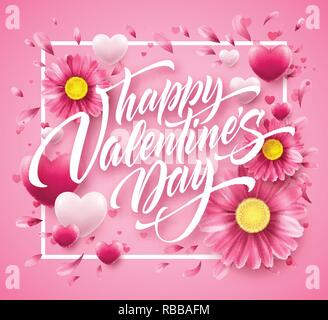 Valentines Day le lettrage sur fond de fleurs. Vector illustration Illustration de Vecteur