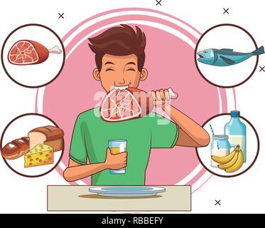 Alimentation équilibrée, jeune homme Illustration de Vecteur