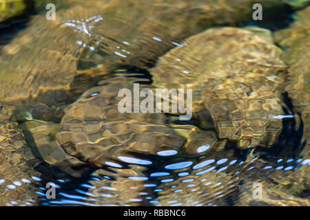 Ondulations forment un motif sur la surface de l'eau fraîche de la rivière rock clair en été Banque D'Images