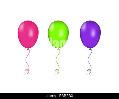 Rose, vert et violet ballons isolés. Vector illustration Illustration de Vecteur