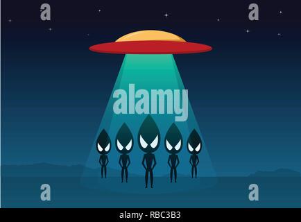 Groupe d'alien arrivé sur terre par l'OVNI, vector art design Illustration de Vecteur