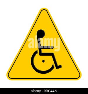 Panneaux d'avertissement du triangle jaune avec des handicapés , symbole du fauteuil roulant isolé sur fond blanc , vector illustration Illustration de Vecteur