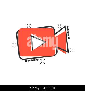 L'icône de caméra vidéo dans le style comique. Vector Cartoon Movie play illustration pictogramme. Streaming vidéo concept d'effet splash. Illustration de Vecteur