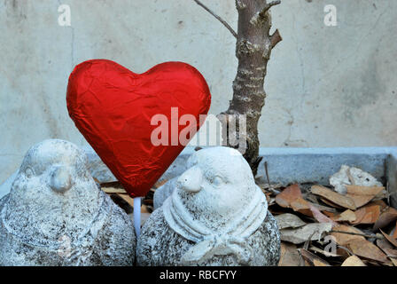 Couple oiseau avec un cœur rouge. Banque D'Images