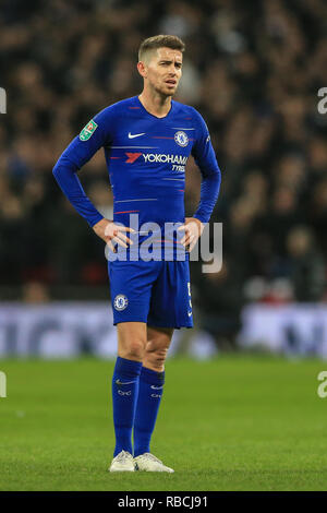 8 janvier 2019, Wembley, Londres, Angleterre ; Carabao EFL Cup, demi-finale, Tottenham vs Chelsea ; Jorginho (05) de Chelsea durant la partie Crédit : Mark Cosgrove/News Images images Ligue de football anglais sont soumis à licence DataCo Banque D'Images