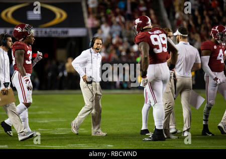 Santa Clara, CA États-unis 07th Jan, 2019. A. L'entraîneur-chef de l'Alabama Nick Saban sur le terrain lors du championnat national de la NCAA College Football match entre les tigres et l'Alabama Clemson Crimson Tide 16-44 perdu au stade Levi Santa Clara, CA Thurman James/CSM/Alamy Live News Banque D'Images