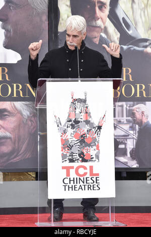 Sam Elliott assiste à sa main et l'empreinte cérémonie au Théâtre chinois de Grauman sur Janvier 07, 2019 à Hollywood, Californie. Dans le monde d'utilisation | Banque D'Images