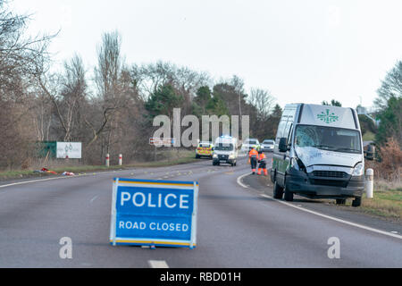 A96 près de Elite Christies pépinière, Forres, UK. 7 janvier, 2019. Bogton RTC fatale Road, Forres - MISE À JOUR L'Écosse de la police peut confirmer que l'homme qui est mort à la suite de la piétonne une collision de véhicule à environ 7.20am le lundi 7 janvier, 2019 sur l'A96 près de by-pass de Forres Christies de pépinière de l'Élite est de 58 ans Paul Bell, de la région de Forres. Toute personne disposant d'information qui n'a pas encore venu de l'avant devrait communiquer avec la police sur l'Ecosse en utilisant le numéro de référence 101 PS-20190107-0456. Credit : JASPERIMAGE/Alamy Live News Banque D'Images