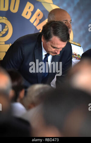 Brasilia, Brésil. 09Th Jan, 2019. DF - Brasilia - 09/01/2019 - Possession du commandant général de la Marine - Bolsonaro Jaďr, Président participe à la cérémonie d'inauguration du commandant en chef de la Marine, l'amiral d'Escadron Ilques Barbosa, Junior sur ce mardi 9 janvier à la Naval Club. Photo : André Borges/AGIF : Crédit AGIF/Alamy Live News Banque D'Images