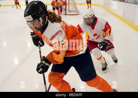 Dumfries, en Écosse, le 9 janvier 2019. Esther de Jong, capitaine de l'équipe des Pays-Bas, qui joue contre la Chine dans le Hockey sur glace 2019 U18 Women's World Championship, Division 1, Groupe B, à Dumfries bol de glace. Crédit : Colin Edwards/Alamy Live News. Banque D'Images