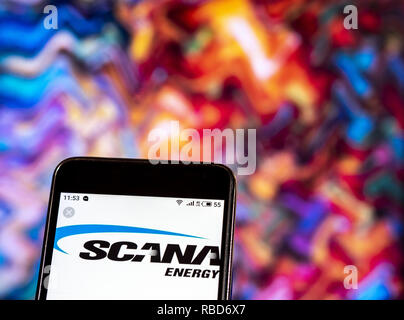 Kiev, Ukraine. Jan 9, 2019. Logo de la société SCANA Utilities vu affichée sur un téléphone intelligent. Crédit : Igor Golovniov SOPA/Images/ZUMA/Alamy Fil Live News Banque D'Images