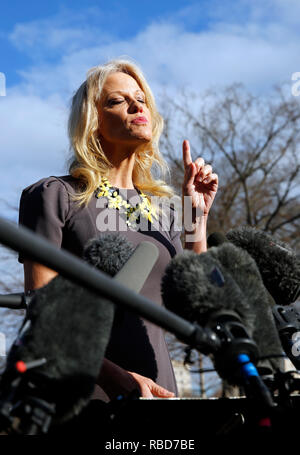 Washington, États-Unis d'Amérique. 09Th Jan, 2019. Conseiller senior Kellyanne Conway parle avec les journalistes dans l'aile ouest de l'entrée de la Maison Blanche, à Washington, DC, 9 janvier 2019. Crédit : Martin H. Simon/CNP Crédit dans le monde entier | conditions : dpa/Alamy Live News Banque D'Images