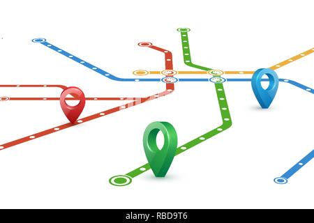 Résumé Plan de métro à pied. Vue en perspective. Pointeurs 3D réaliste Illustration de Vecteur
