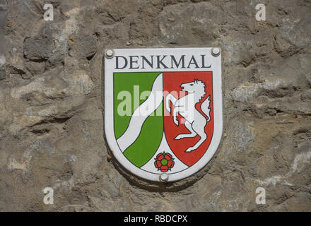 Signe, monument, maison en pierre du Lion, Marché, Aix-la-Chapelle, Rhénanie du Nord-Westphalie, Allemagne, Schild, Denkmal, Haus Loewenstein, Markt, Nordrhein-Westfalen, De Banque D'Images