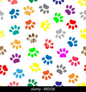 Empreintes de pattes d'animaux colorés sur fond blanc motif transparent Illustration de Vecteur