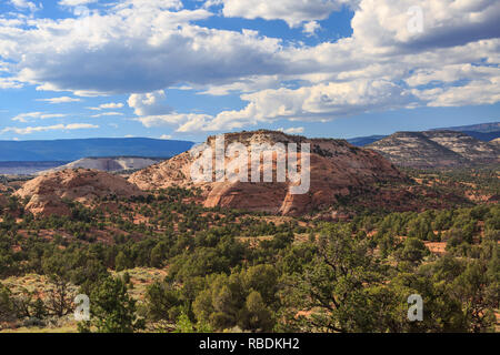 Vue sur le paysage de Red Rock, avec ciel bleu et nuages blancs gonflées, de l'Escalante Grand escalier région dans le sud de l'Utah Banque D'Images