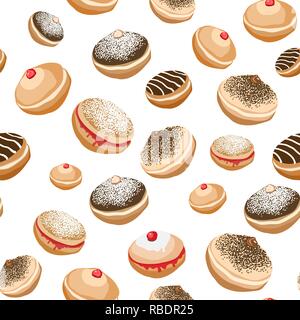 Modèle transparent avec des symboles traditionnels de Hanoukka. La conception juive de Hanoukka avec sufganiyot donut set. Vector illustration Illustration de Vecteur