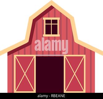 Grange de ferme en bois rouge de style en télévision. Bâtiment agricole pour le bétail ou de l'équipement. Vector illustration Illustration de Vecteur