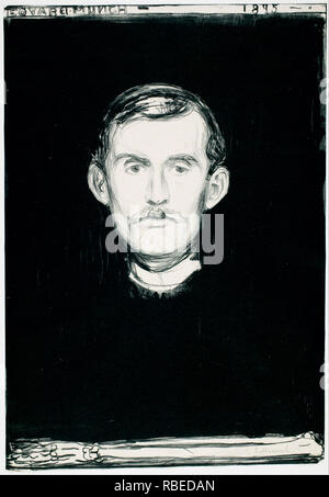 EDVARD MUNCH (1863-1944) peintre norvégien. 'Auto-portrait avec bras de squelette,1895' Banque D'Images