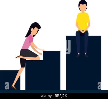 Business couple climbing en statistique bars Illustration de Vecteur