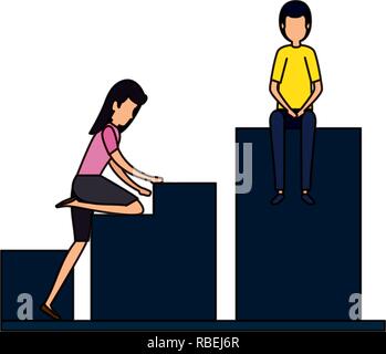 Business couple climbing en statistique bars Illustration de Vecteur