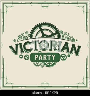 Conception logotype parti vert steampunk rouages de l'ère victorienne vector affiche sur fond clair grand pour la bannière ou l'invitation Illustration de Vecteur