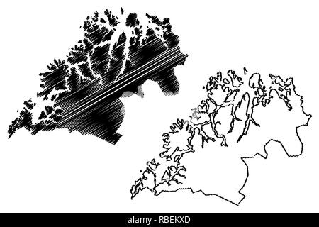 Troms (divisions administratives de la Norvège, Royaume de Norvège) map vector illustration gribouillage, croquis Romsa fylke site Illustration de Vecteur