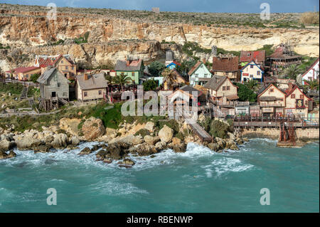 Popeye Village de Malte, à l'origine construit pour Popeye le musical. Banque D'Images