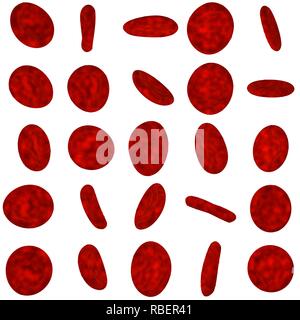 Collection de globules rouges dans le sang humain. 3D illustration. Fond isolé blanc Banque D'Images