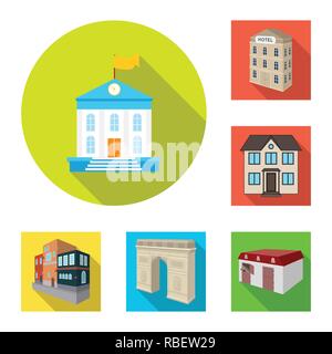 Hut,château,retro,logement,architecture,style,prix,office tourisme,ferme,,bâtiment,triomphale,ville,chambre,business,scolaire,hotel,boutique,théâtre,design,musée,set,icône,,illustration,collection,isolé,graphique,élément signe,télévision,,ombre, vecteurs vecteur , Illustration de Vecteur