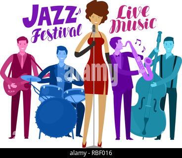 Jazz Festival. Vivre la musique, performance concept. Cartoon vector illustration Illustration de Vecteur