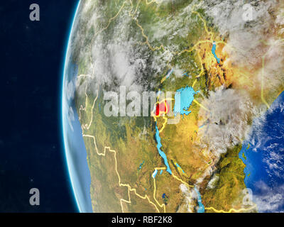 Le Rwanda à partir de l'espace sur le modèle de la planète Terre avec des frontières du pays et très détaillée de la surface de la planète et les nuages. 3D illustration. Les éléments de cette image f Banque D'Images
