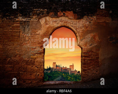 Coucher du soleil de l'Alhambra de Grenade photo illustration arch Banque D'Images