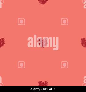 Fond vectoriel continu dans d'élégantes couleurs pastel avec des coeurs rouges et des signes abstraits. Illustration de Vecteur